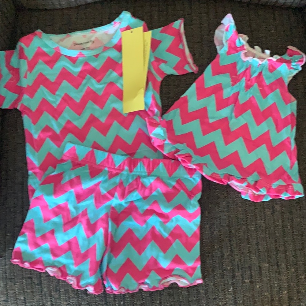 2T sleepy time pjs with doll pjs